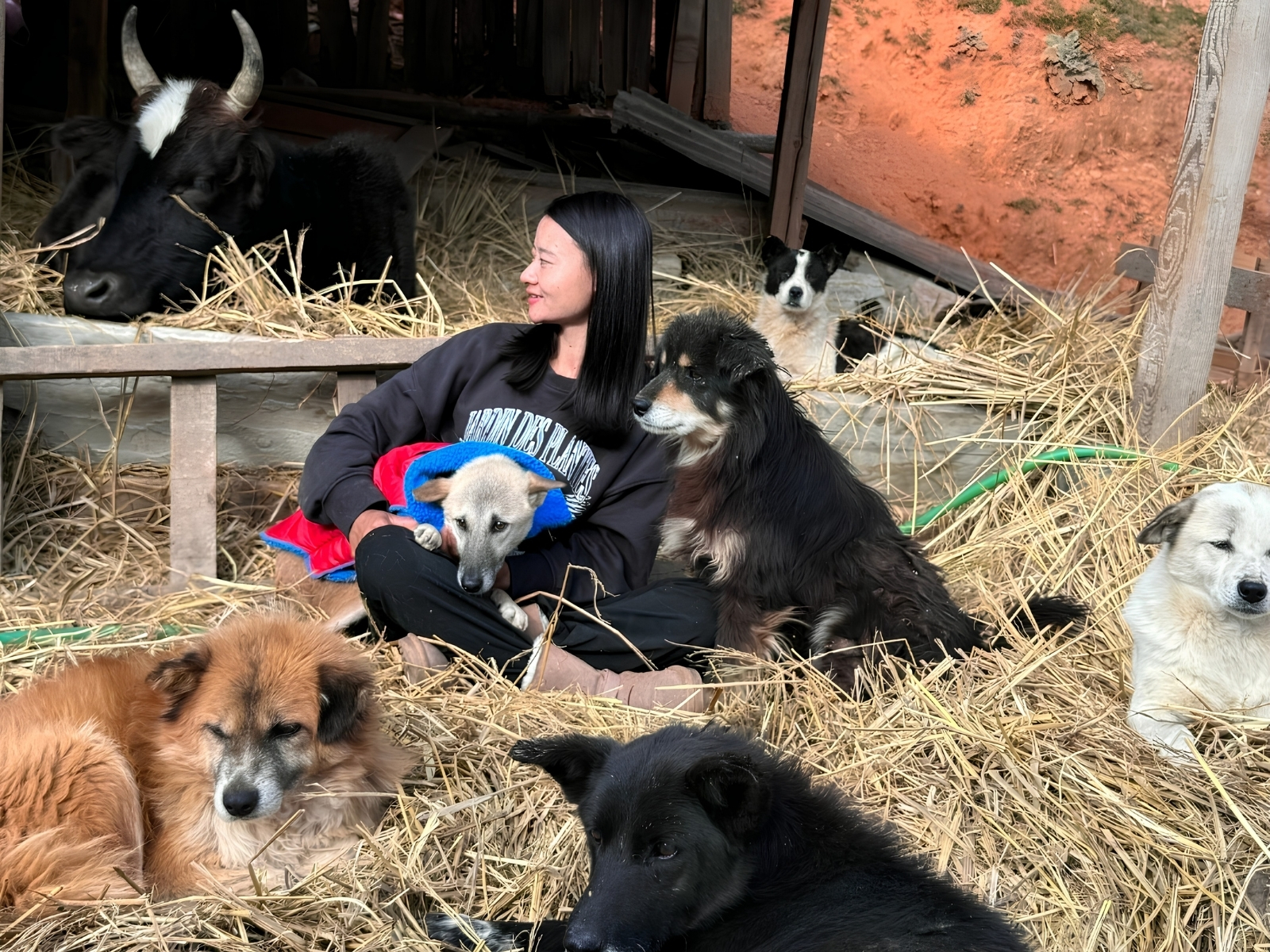Yangchen with rescued animals at Jangsa Animal Saving Trust